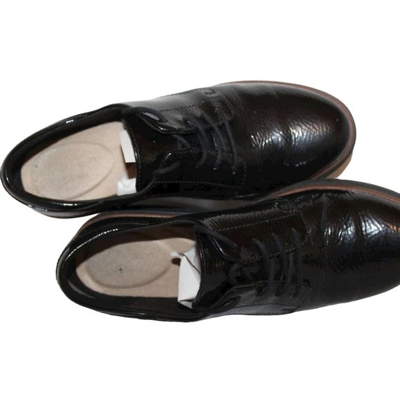 CLARKS COLLECTION Womens Black Patent Pebbled Leather Wedge SHOES Lace-up ~Sz 6M - Picture 5 of 7